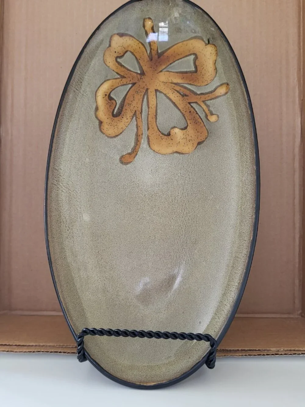 Pier 1 Imports Kioko Oval Serving Platter Set of 2 Hand Painted Stoneware Nested